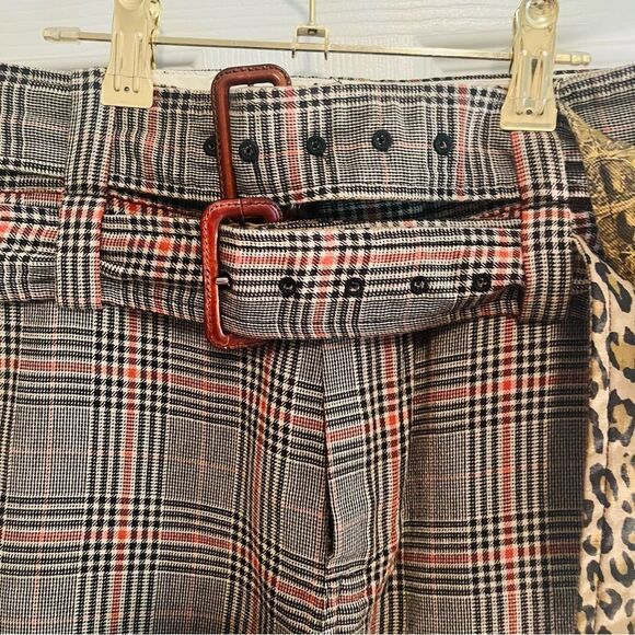 R13 Women's Plaid Cropped Pants with Leopard Belt - Picture 8 of 13